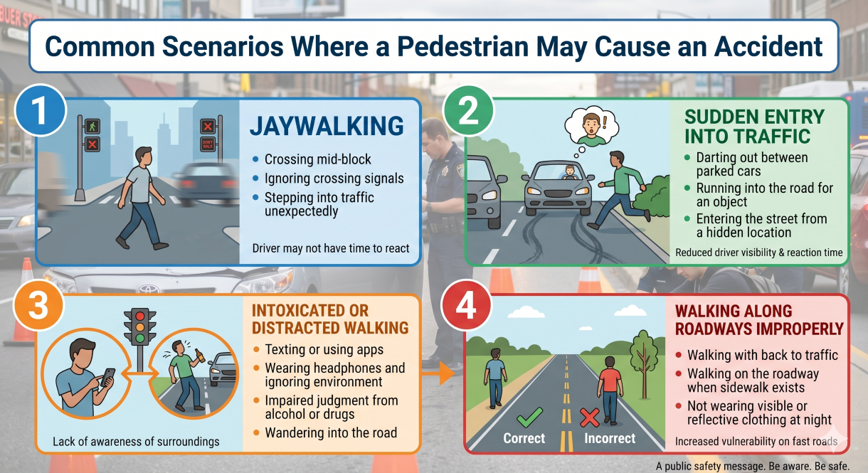 Common Scenarios Where a Pedestrian May Cause an Accident